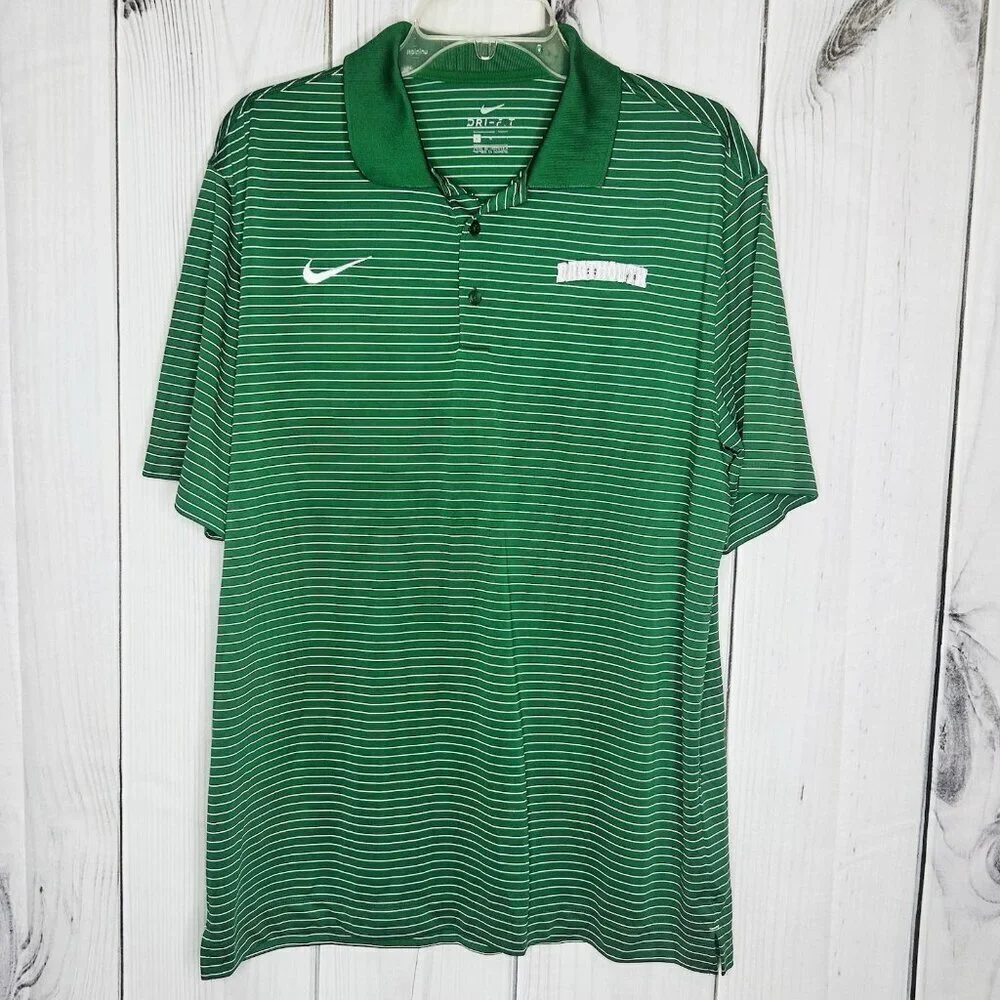 Nike Dartmouth Polo Men's Sz L Green White Striped Embroidered Short Sleeve